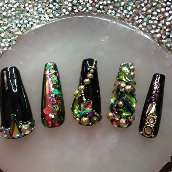 Handmade XL Coffin Hard Gel Press On Nails - Picture 1 of 7